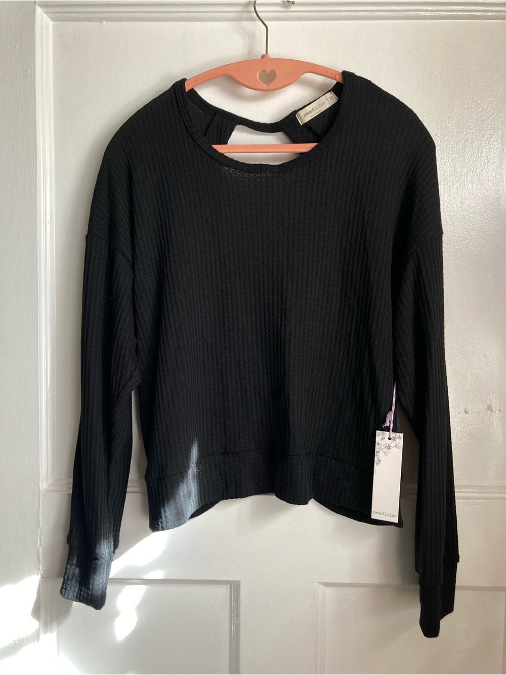 Black Waffle knit Long-Sleeve Top